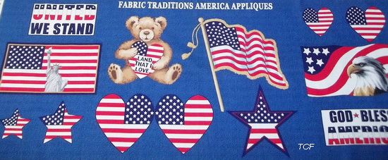 USA Bear Appliques Fabric Panel